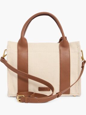 ✅NEW “Vince Camuto” Cream Canvas Tote with Brown Leather Trim